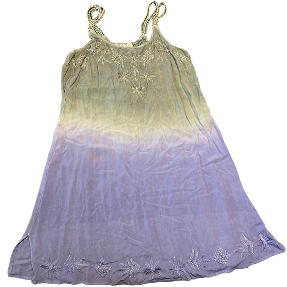 Raya Sun Blue Ombre Embroidered Sleeveless Dress M Cotton Rayon Made In India - Picture 1 of 9